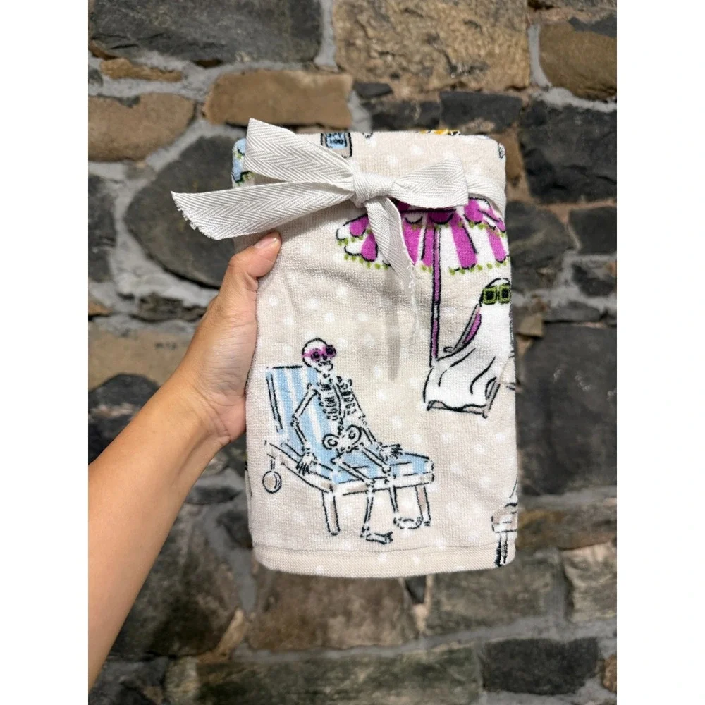 Summerween kitchen towel set Beach Skeleton Ghost Tan Halloween Spooky Summer